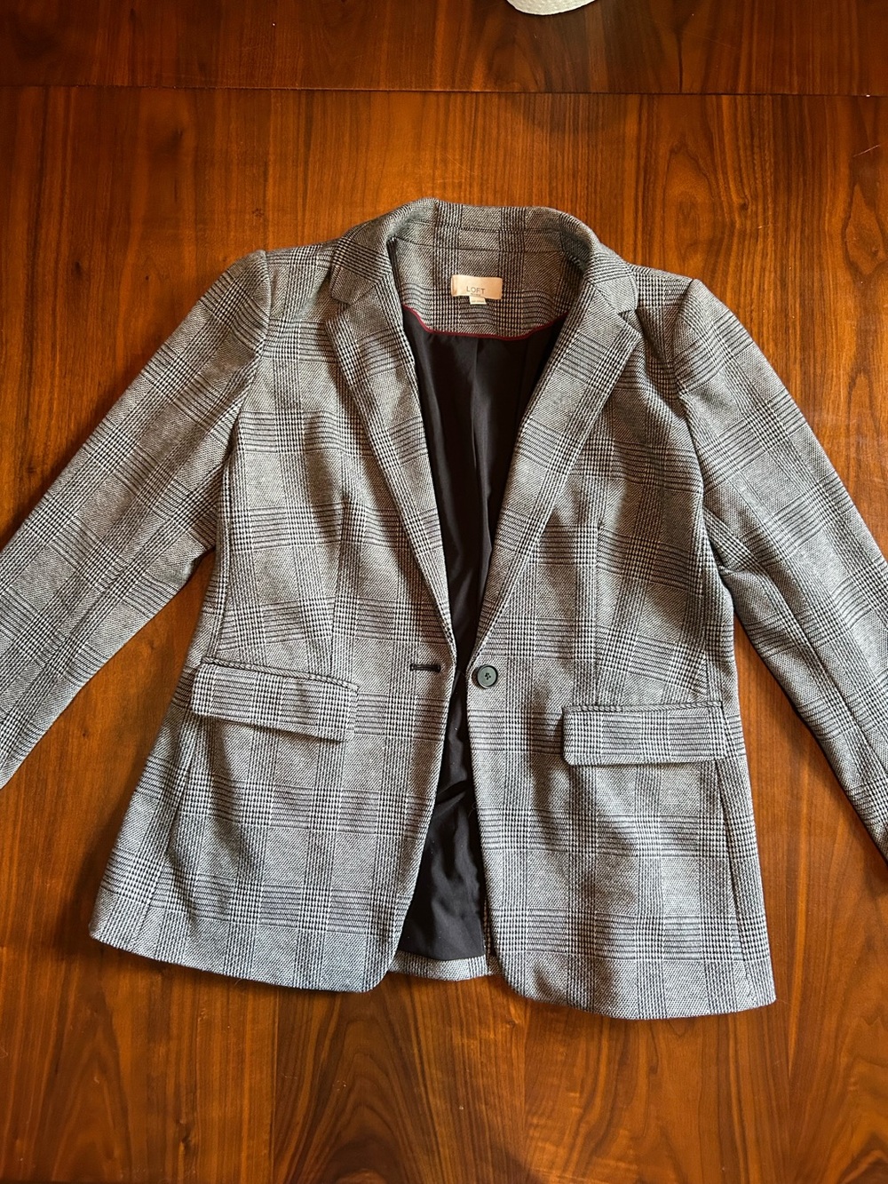 LOFT Black and White Glen Plaid Blazer
